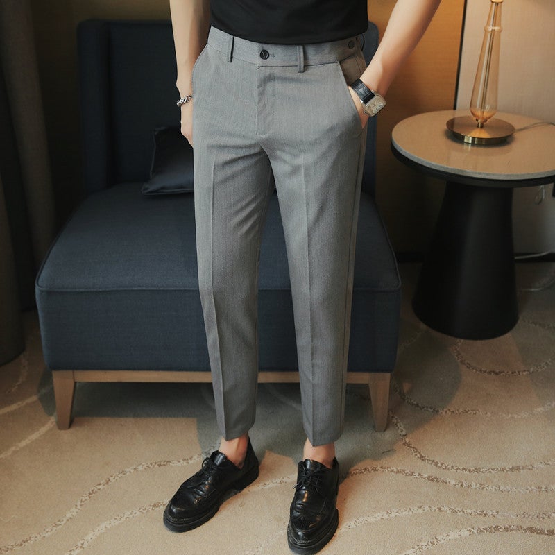 New Korean Style Casual Pants Mens Summer Ankle-length Pants Solid Color Casual Pants Waist Adjusting Slim Quality Pants Brown  - Image 2