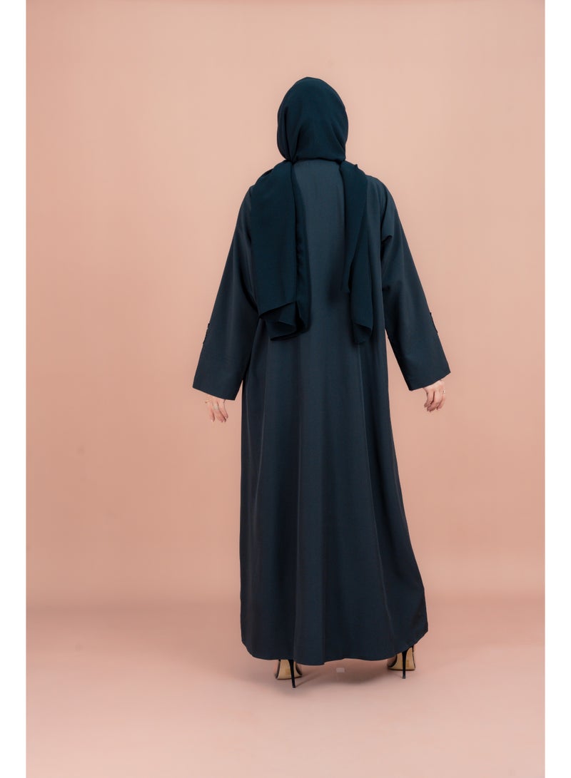 IKKXA Traditional Crystal Floral Design Abaya AIK042 Black - Image 4