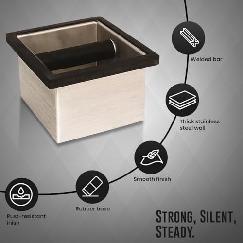 Rattleware Stainless Steel Knock Box 6"x5.5"x4" | Heavy-Duty Espresso Grounds Container with Welded Bar | Durable Rust-Resistant Coffee Knockout Box with Non-Slip Rubber Base for Professional Baristas - Image 3