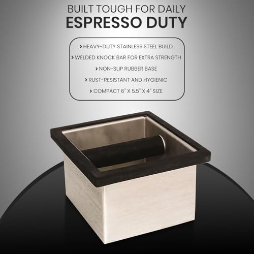 Rattleware Stainless Steel Knock Box 6"x5.5"x4" | Heavy-Duty Espresso Grounds Container with Welded Bar | Durable Rust-Resistant Coffee Knockout Box with Non-Slip Rubber Base for Professional Baristas - Image 4