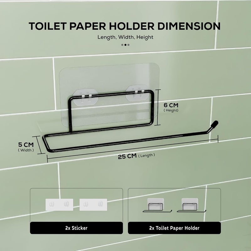 MIORAH Self Adhesive Towel Holder in Bathroom | Toilet Paper Roll Holder | Tissue Roll Hanger for Kitchen, Black (Pack of 2) - Image 2