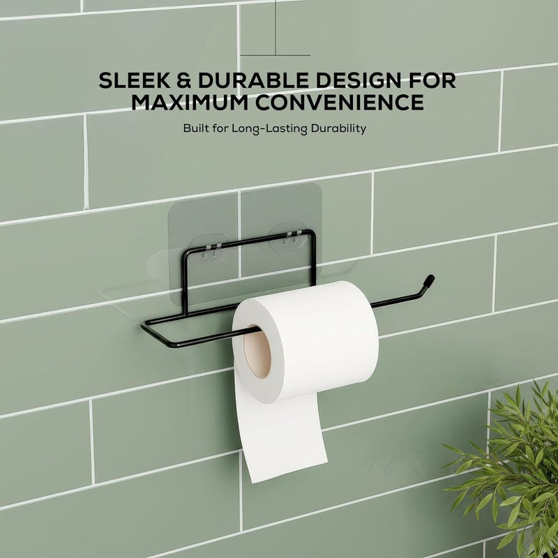 MIORAH Self Adhesive Towel Holder in Bathroom | Toilet Paper Roll Holder | Tissue Roll Hanger for Kitchen, Black (Pack of 2) - Image 4