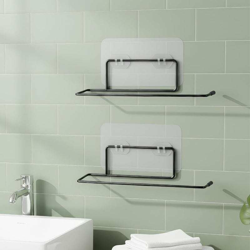 MIORAH Self Adhesive Towel Holder in Bathroom | Toilet Paper Roll Holder | Tissue Roll Hanger for Kitchen, Black (Pack of 2) - Image 1