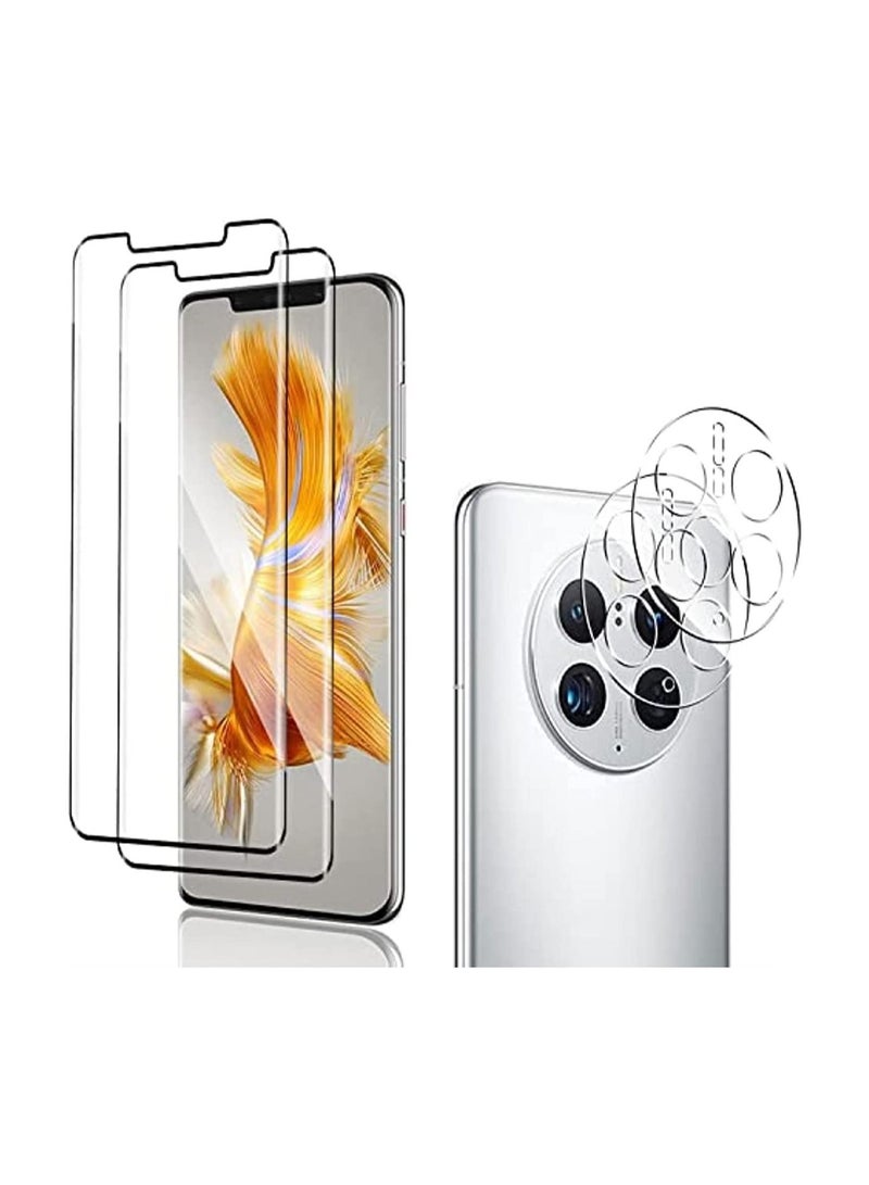 Compatible with Huawei Mate 50 Pro Screen Protector 2 Pack 3D Curved Tempered Glass Protective Film 2 Pack Camera Lens Protector Anti-fingerprint Bubble-free 9H Hardness Screen Protector  - Image 1