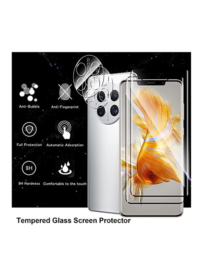 Compatible with Huawei Mate 50 Pro Screen Protector 2 Pack 3D Curved Tempered Glass Protective Film 2 Pack Camera Lens Protector Anti-fingerprint Bubble-free 9H Hardness Screen Protector  - Image 2