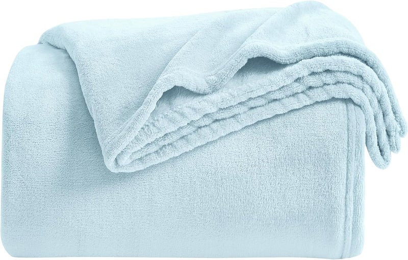 KMUSET Fleece Blanket Mist Blue Lightweight Super Soft Cozy Fuzzy Bed Blankets Microfiber Factory Shop - Image 1