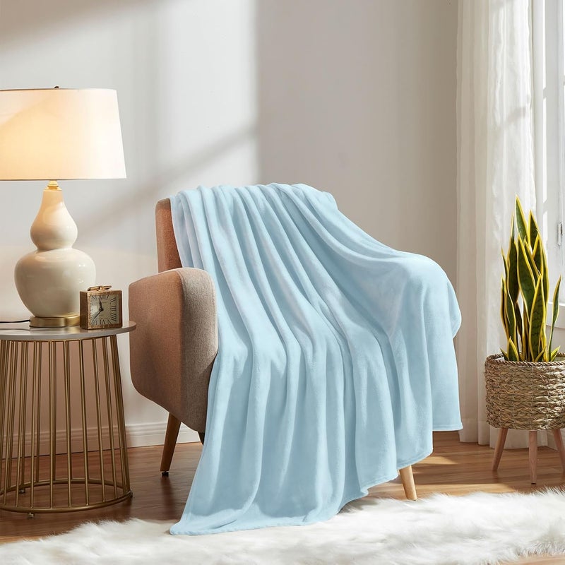KMUSET Fleece Blanket Mist Blue Lightweight Super Soft Cozy Fuzzy Bed Blankets Microfiber Factory Shop - Image 2