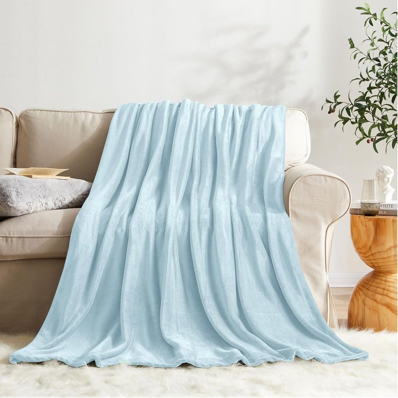 KMUSET Fleece Blanket Mist Blue Lightweight Super Soft Cozy Fuzzy Bed Blankets Microfiber Factory Shop - Image 5
