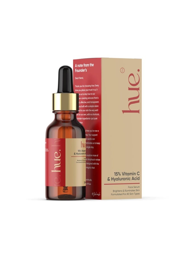 HUE سيروم للوجه يحتوي على 15٪ فيتامين C مع حمض الهيالورونيك والنياسيناميد، سيروم مفتح ومرطب لبشرة مشرقة - Image 1