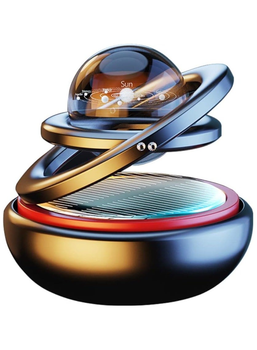 Car Air Freshener, Solar Energy 360 Dgree Interstellar Suspension Car Fragrance Diffuser, Auto Air Freshener with Creative Car Double Ring Rotating Crystal Ball for Vehicle (Black)