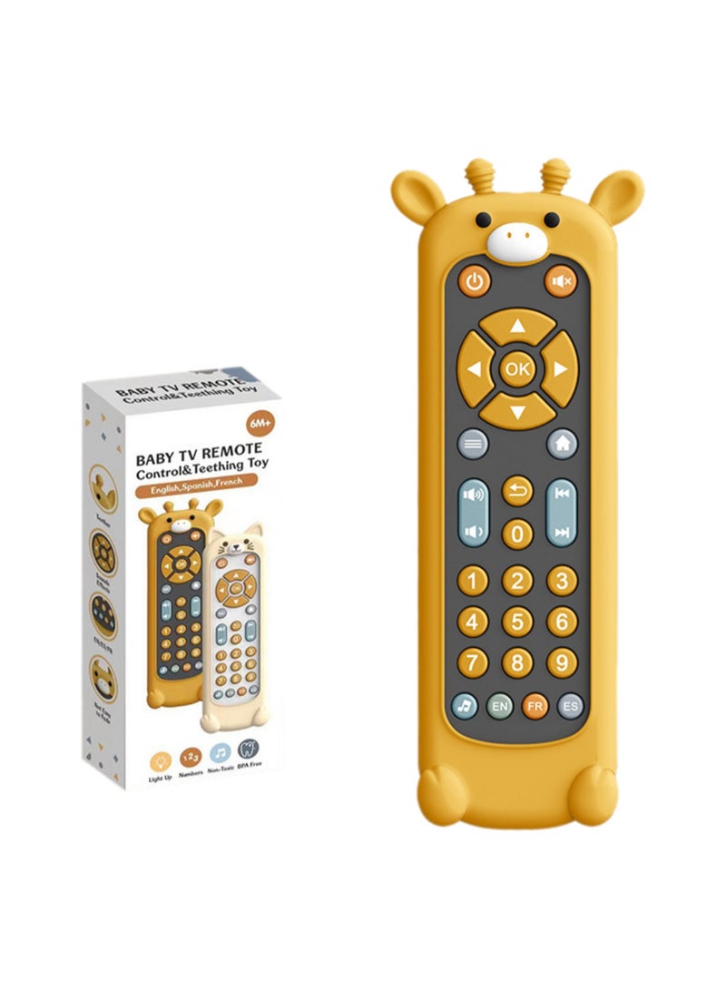 Infant TV Simulation Remote Control Children's TV Remote Control Music Learning Early Education Educational Baby Toy (Giraffe silicone case + black remote control) - Image 1