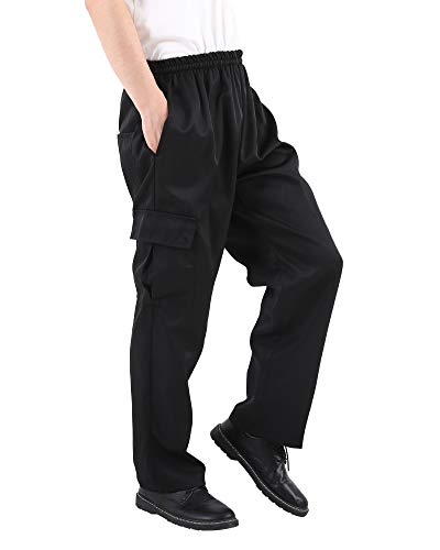 Nideen Men's and Women's Black Chef Pants, Baggy Cargo Style Chef Pants, Restaurant Work Pants and Kitchen Uniform Chef Trousers L - Image 5