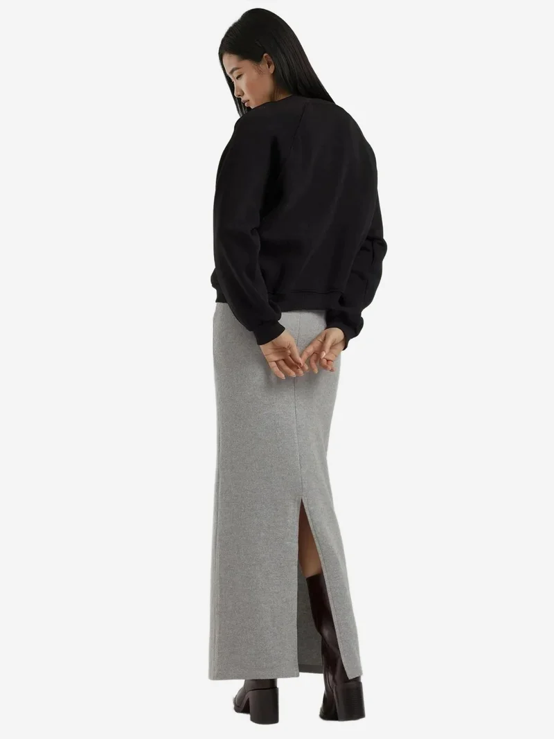 Hiccup Light Grey Elastic Waist Soft Textured Skirt with Slit for Women | Best Price UAE