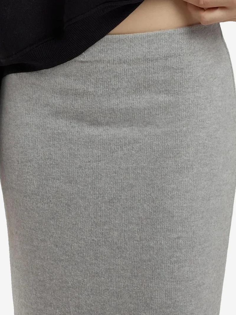 Hiccup Light Grey Elastic Waist Soft Textured Skirt with Slit for Women | Best Price UAE