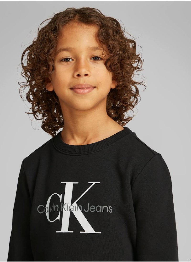 Calvin Klein Jeans Kids' Logo Sweatshirt - Cotton, Black  - Image 3