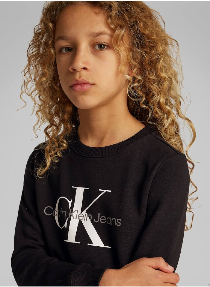 Calvin Klein Jeans Kids' Logo Sweatshirt - Cotton, Black  - Image 4