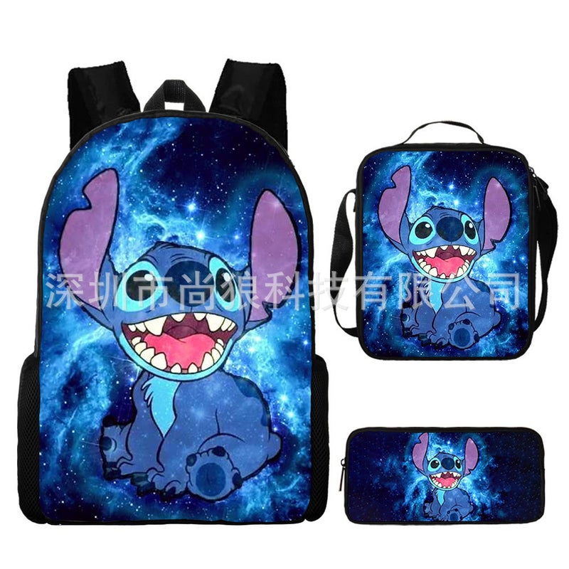 Amazon New Cartoon stitch stitch Three-Piece Set Schoolbag Backpack Backpack for Primary and Secondary School Students Z Style 