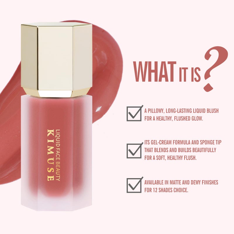 KIMUSE Liquid Blush, Long-Wearing Pigmented Soft Cream Face Blush, Waterproof, Smudge Proof, Dewy Finish - Image 3