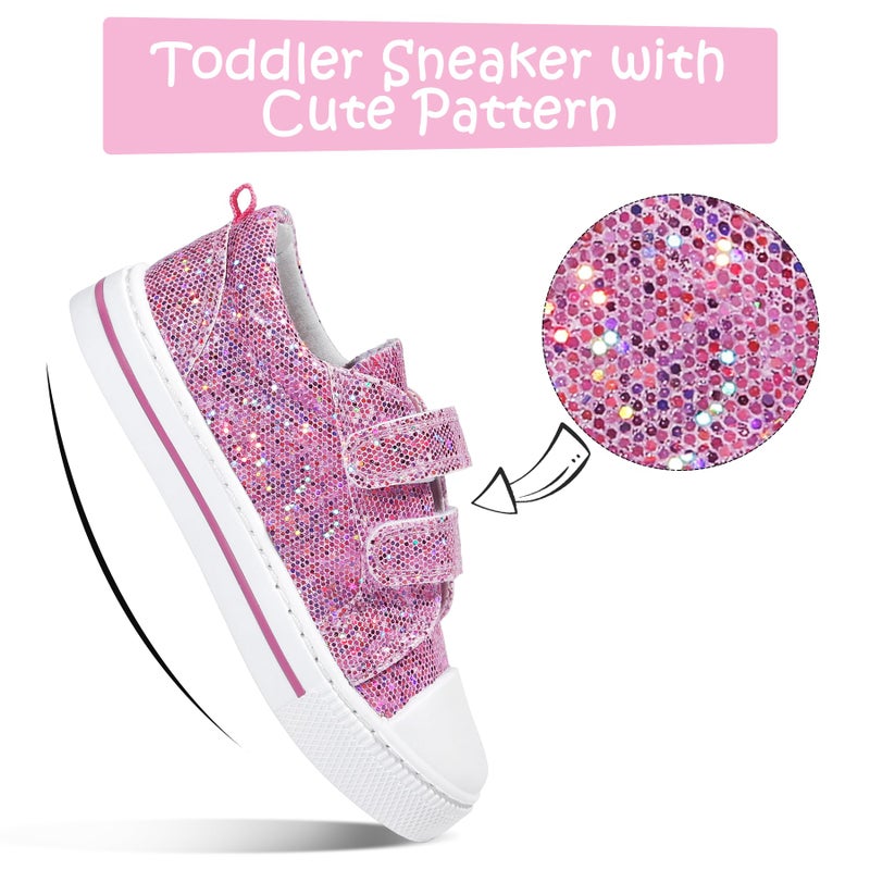 K KomForme Toddler Sneakers for Boys and Girls Dual Hook and Loops Sneakers Baby Canvas Shoes Pink Glitter - Image 4