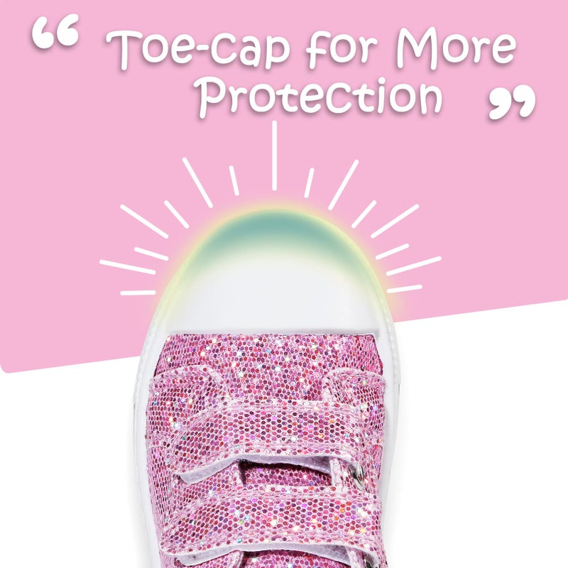 K KomForme Toddler Sneakers for Boys and Girls Dual Hook and Loops Sneakers Baby Canvas Shoes Pink Glitter - Image 5