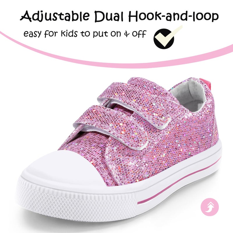 K KomForme Toddler Sneakers for Boys and Girls Dual Hook and Loops Sneakers Baby Canvas Shoes Pink Glitter - Image 3