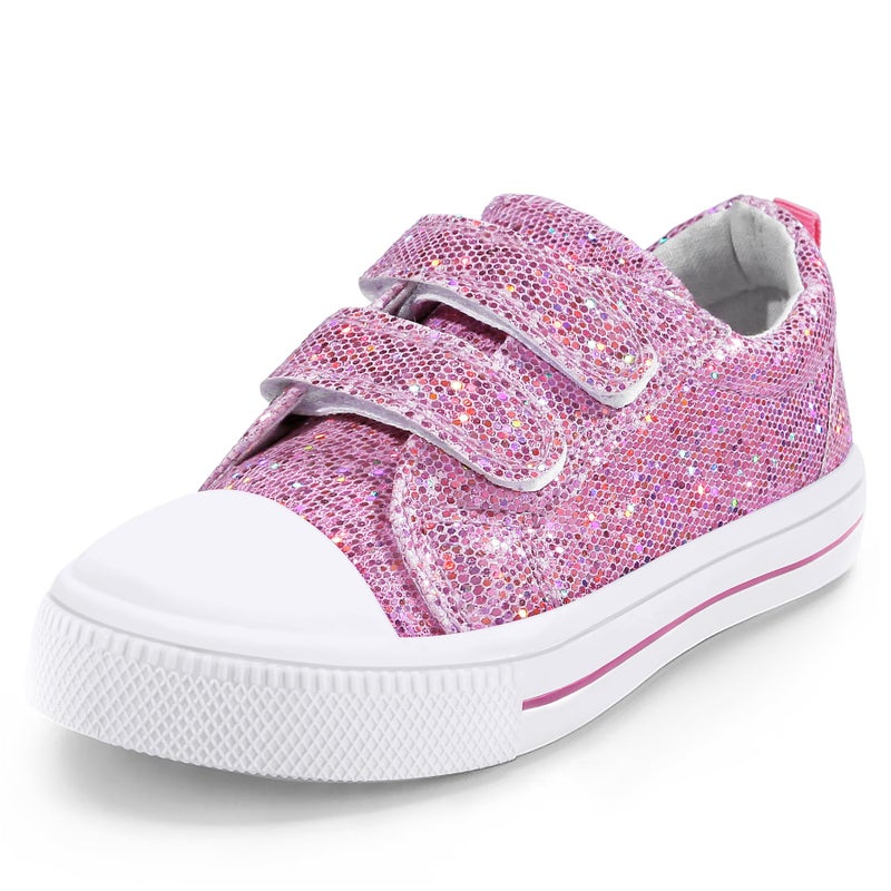 K KomForme Toddler Sneakers for Boys and Girls Dual Hook and Loops Sneakers Baby Canvas Shoes Pink Glitter - Image 1