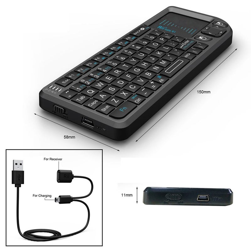 RII لوحة مفاتيح لاسلكية صغيرة Rii 2.4G مع لوحة لمس، جهاز تحكم محمول خفيف الوزن مع جهاز استقبال USB للتحكم عن بعد لنظام Windows/ Mac/ Android/ PC/ الأجهزة اللوحية/ التلفاز/ Xbox/ PS3. X1-أسود. - Image 4