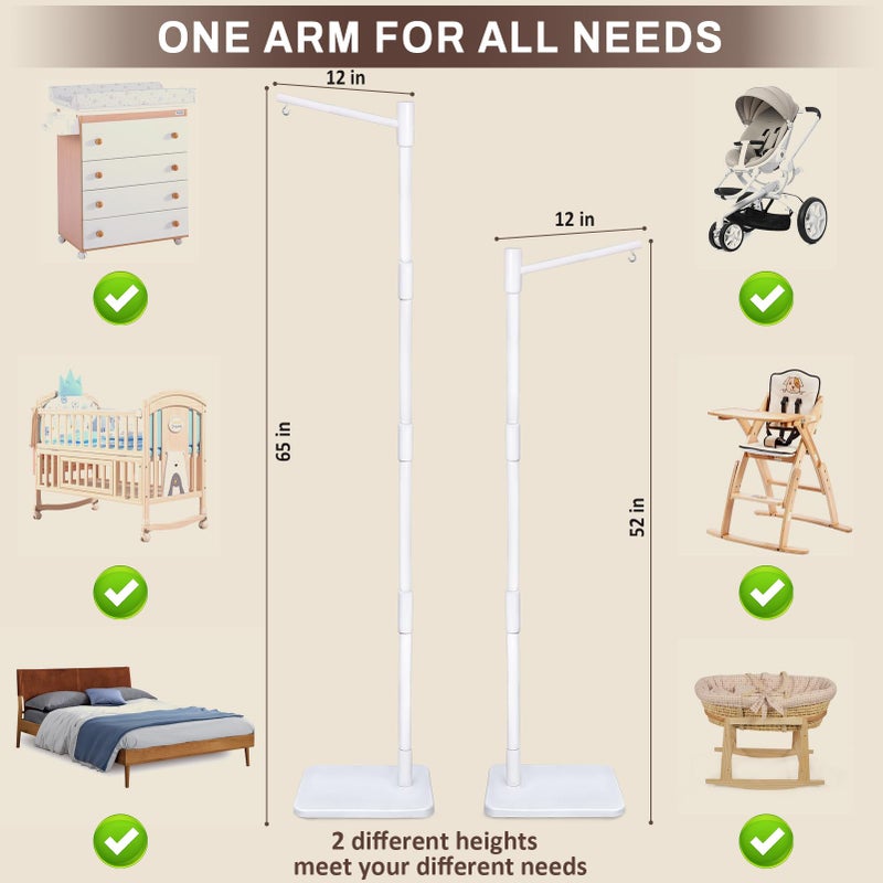 EBINGMIMA White Floor-Standing Crib Mobile Arm - 65" Baby Mobile Stand for Crib - Mobile Arm for Crib - 100% Beech Wood - Adjustable Mobile Hanger with Anti-Tip Base - Easy Assembly - Modern Nursery Decor - Image 2