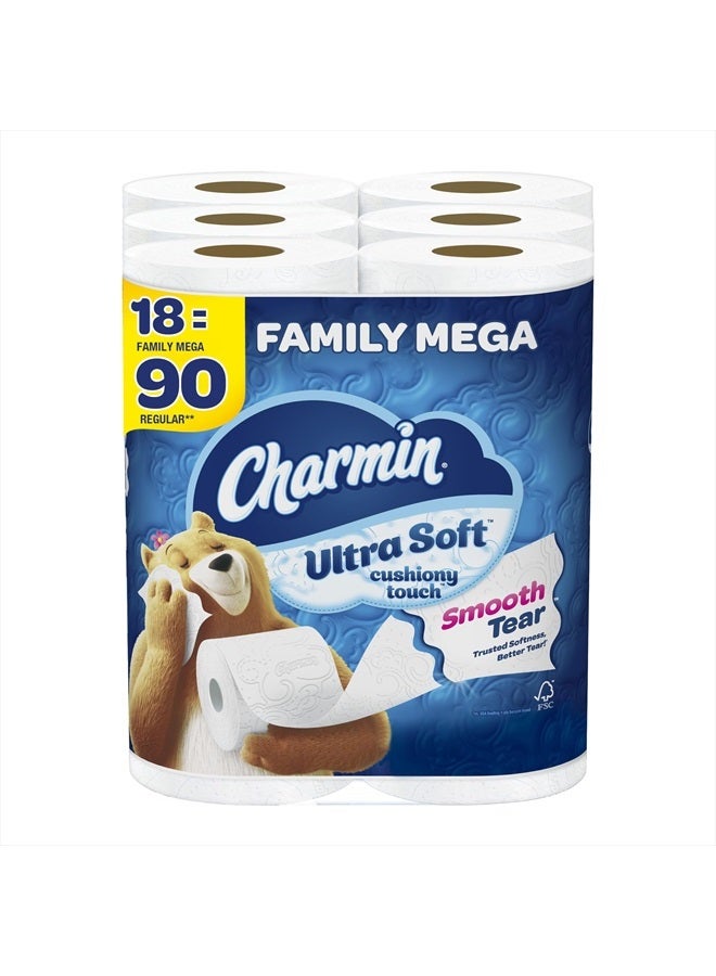 Charmin Ultra Soft Cushiony Touch Toilet Paper, 18 Family Mega Rolls = 90 Regular Rolls - Image 1