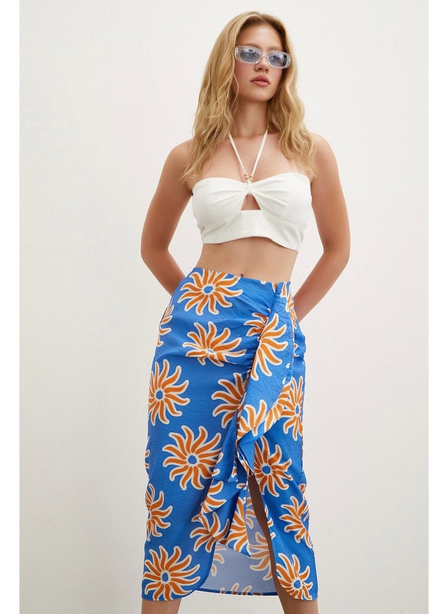 Never More Ruffle Patterned Skirt Blue  - Image 1