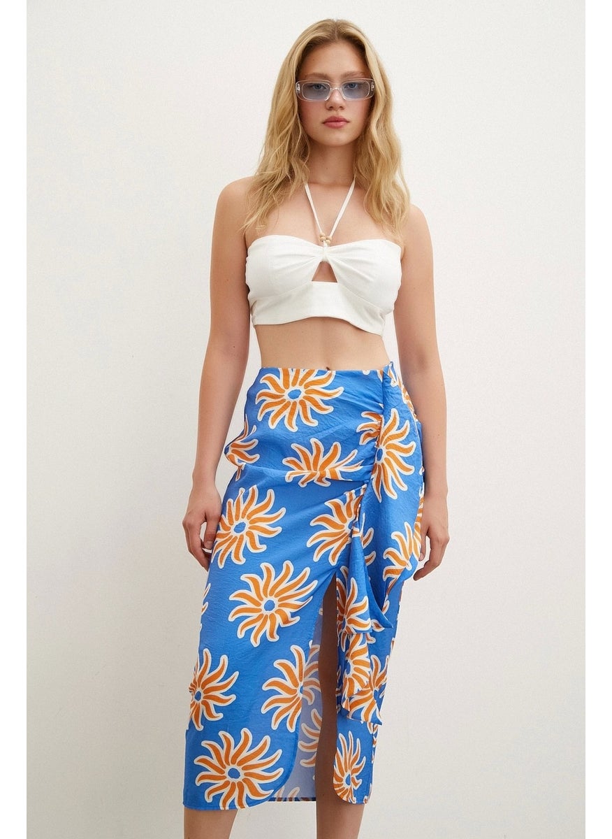 Never More Ruffle Patterned Skirt Blue  - Image 2