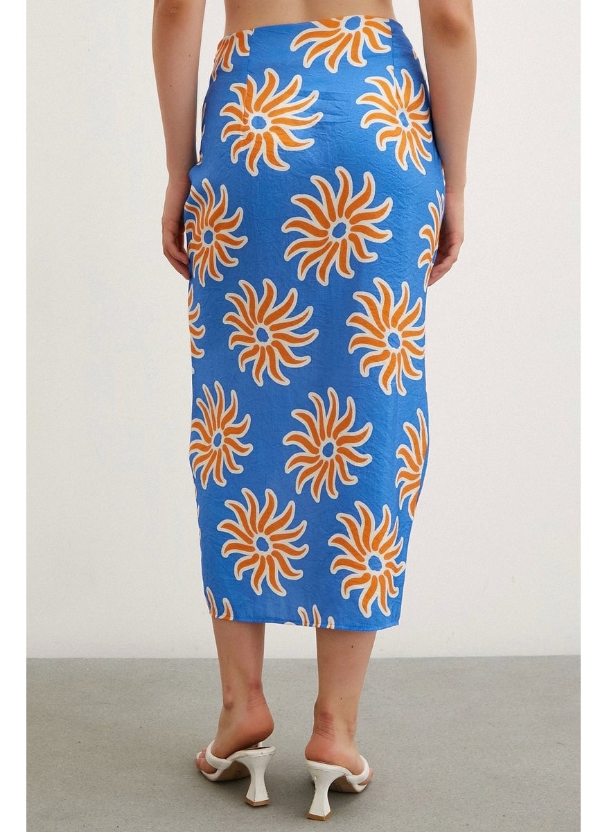 Never More Ruffle Patterned Skirt Blue  - Image 4