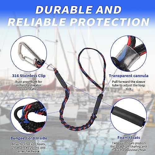 Calvana (2-Pack) PWC Jet Ski Bumpers Boat Fenders with 2 Elastic Cords, 2 Dock Rope, Boat Bumpers for Docking, Jet Ski Accessories, 14 x 6 x 3.2 inch - Image 3