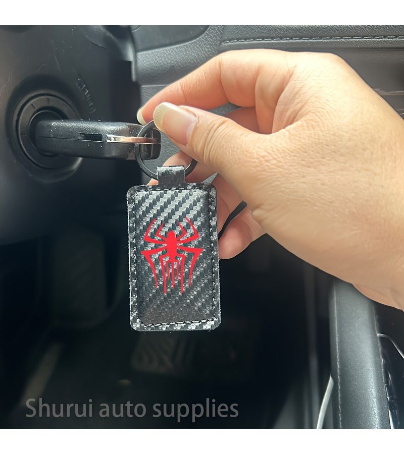 2 Pcs Faux Leather Spider Carbon Fiber Keychains For Car Keys Hanging - Image 4