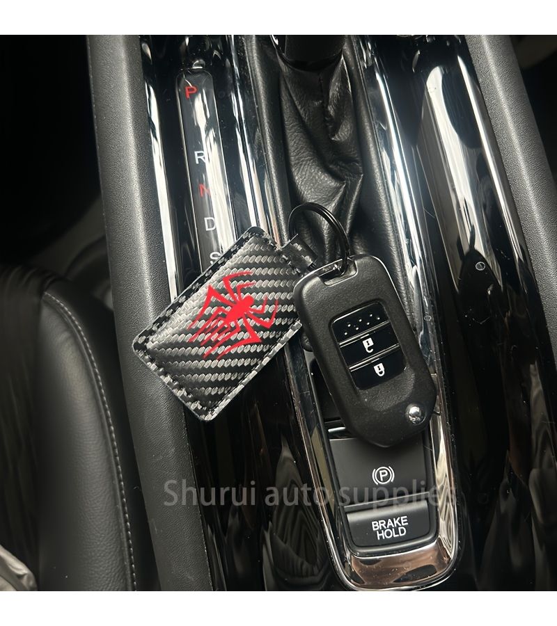 2 Pcs Faux Leather Spider Carbon Fiber Keychains For Car Keys Hanging - Image 5
