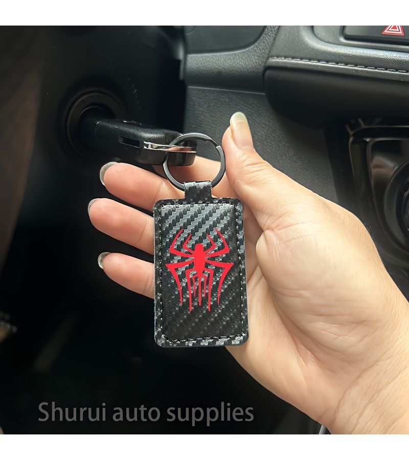 2 Pcs Faux Leather Spider Carbon Fiber Keychains For Car Keys Hanging - Image 3