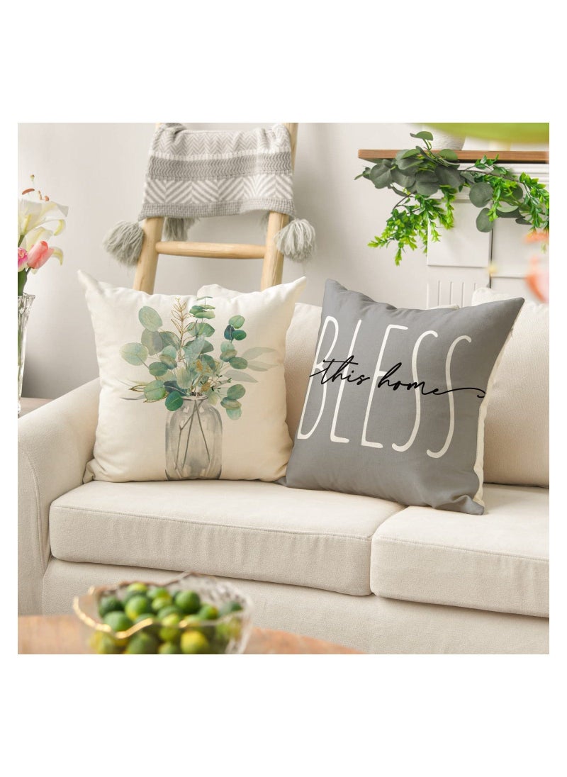 SYOSI Throw Pillow Covers, Set of 4 Eucalyptus Leaves Throw Pillow Covers Decorative Pillow Cases for Sofa Couch Living Room Outdoor (45 * 45 cm)  - Image 4