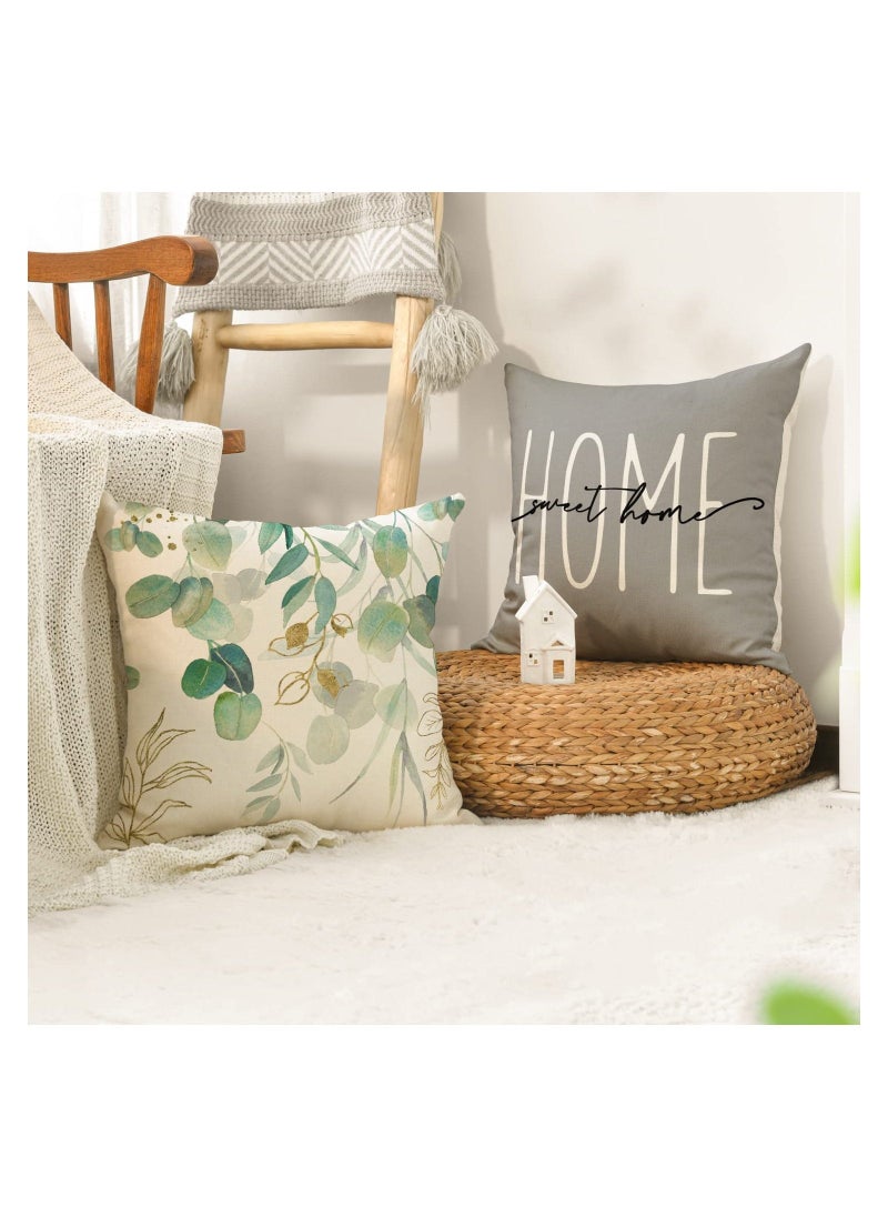 SYOSI Throw Pillow Covers, Set of 4 Eucalyptus Leaves Throw Pillow Covers Decorative Pillow Cases for Sofa Couch Living Room Outdoor (45 * 45 cm)  - Image 2