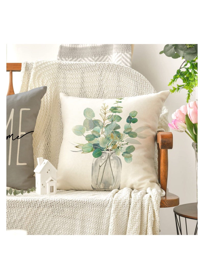 SYOSI Throw Pillow Covers, Set of 4 Eucalyptus Leaves Throw Pillow Covers Decorative Pillow Cases for Sofa Couch Living Room Outdoor (45 * 45 cm)  - Image 5