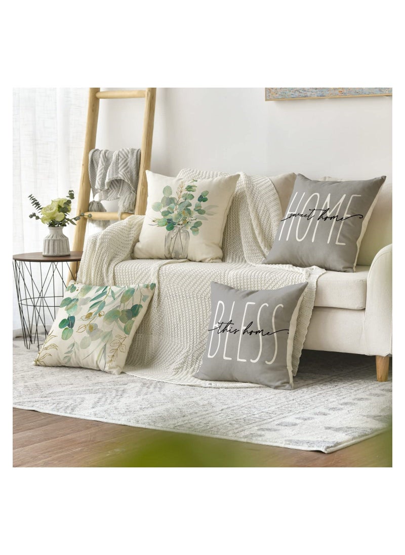 SYOSI Throw Pillow Covers, Set of 4 Eucalyptus Leaves Throw Pillow Covers Decorative Pillow Cases for Sofa Couch Living Room Outdoor (45 * 45 cm)  - Image 3
