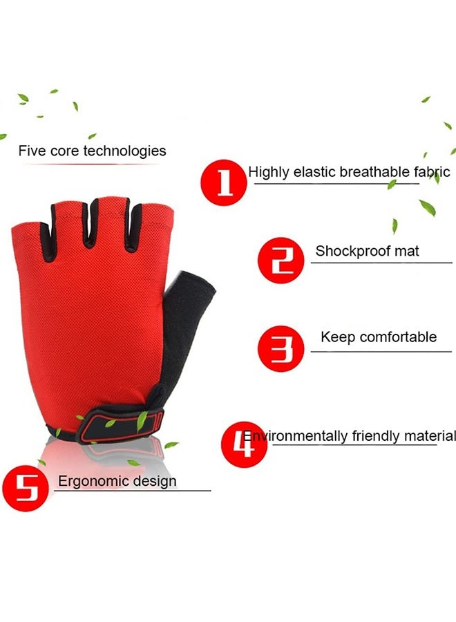 UNUNS Cycling Gloves,Sports Cycling Bike Gloves For Men Women,Half Finger Bike Gloves With Gel Padded,Shock-Absorbing Anti-Slip Breathable Road Biking Gloves For Cycling Training Workout,Red L  - Image 2