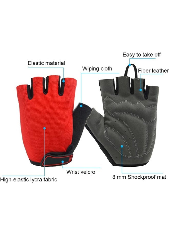 UNUNS Cycling Gloves,Sports Cycling Bike Gloves For Men Women,Half Finger Bike Gloves With Gel Padded,Shock-Absorbing Anti-Slip Breathable Road Biking Gloves For Cycling Training Workout,Red L  - Image 3