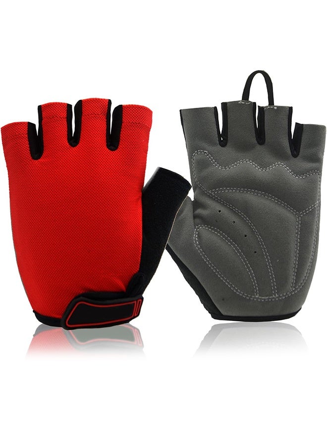 UNUNS Cycling Gloves,Sports Cycling Bike Gloves For Men Women,Half Finger Bike Gloves With Gel Padded,Shock-Absorbing Anti-Slip Breathable Road Biking Gloves For Cycling Training Workout,Red L  - Image 1