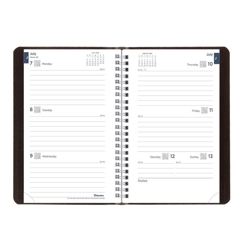BluelineÂ® Essential Academic Weekly/Monthly Planner, 13 Months, July 2025 to July 2026, Twin-Wire Binding, Soft Vicuana Cover, 8" x 5", Black (CA101.BLK-26) - Image 2