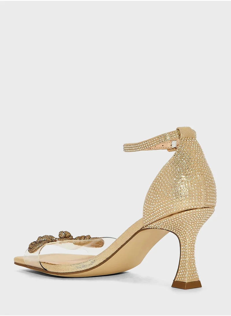 منبور Open Toe Strap Mid Heel Sandals