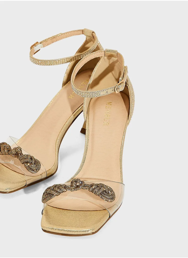 منبور Open Toe Strap Mid Heel Sandals