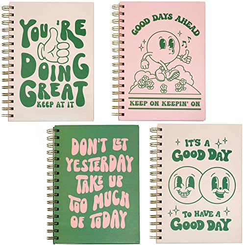 THiNKABLE Pink Green Aesthetic Hardcover Notebooks for Work, A5 size 5.8 x 8.3 inch, Cute Notebooks for School 4 Pack, Retro Notebooks College Ruled, Cute Spiral Journal for Women, Kids Back to School Notebook - Image 1