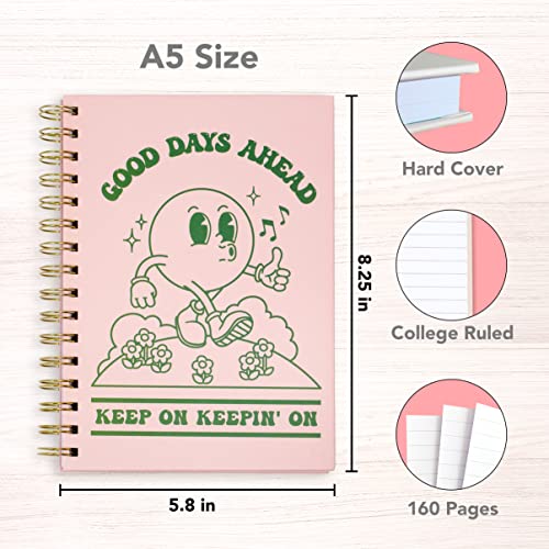 THiNKABLE Pink Green Aesthetic Hardcover Notebooks for Work, A5 size 5.8 x 8.3 inch, Cute Notebooks for School 4 Pack, Retro Notebooks College Ruled, Cute Spiral Journal for Women, Kids Back to School Notebook - Image 2
