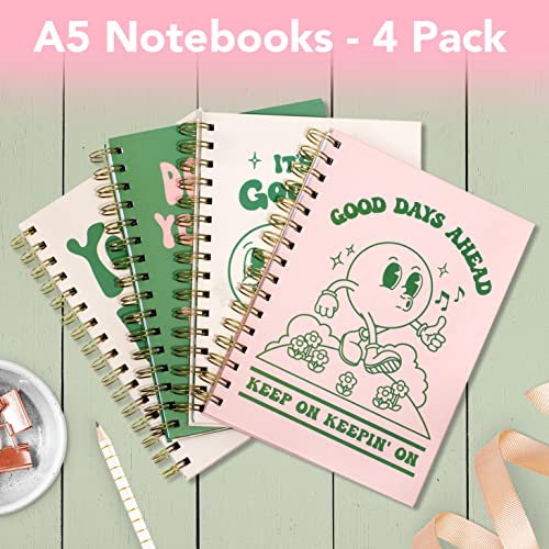 THiNKABLE Pink Green Aesthetic Hardcover Notebooks for Work, A5 size 5.8 x 8.3 inch, Cute Notebooks for School 4 Pack, Retro Notebooks College Ruled, Cute Spiral Journal for Women, Kids Back to School Notebook - Image 4
