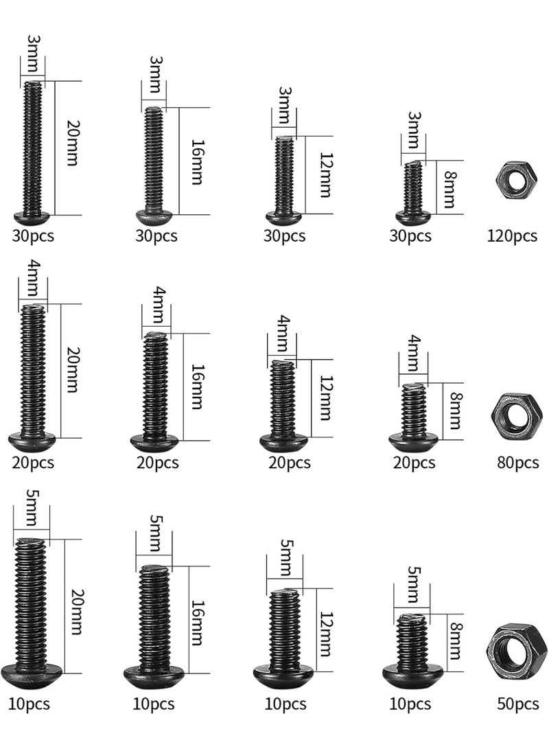 500 Pcs Nuts and Bolts Assorted Set, Black Hex Socket Head Cap Screws Kit, M3/M4/M5 Thread Fastener Machine Hex Bolts Assortment With Box - Image 2